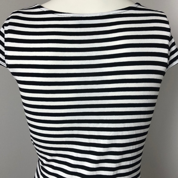 Dorothy Perkins Black/White Striped Jersey Wrap Dress Size 6/M - Picture 7 of 11